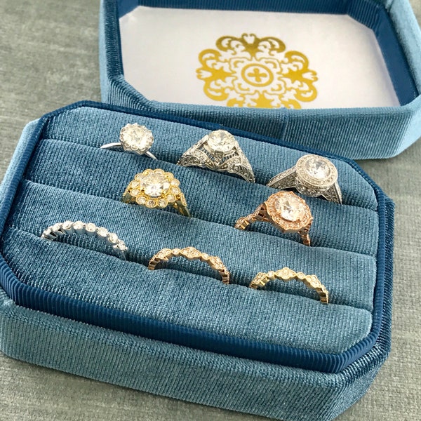 Velvet Ring Box -Fits 9+ The Traveller -  | Engagement Ring & Wedding Set Elegant Keepsake Box, Bridal Photo Detail Props 4 COLORS