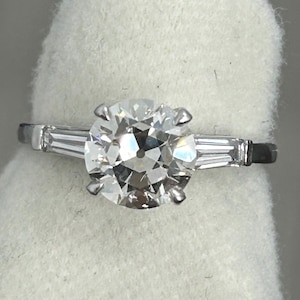 1.55ct Old European Cut Diamond  Solitaire Engagement Ring in Platinum  Vintage Antique Ring