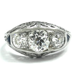 Old European Cut Diamond  Engagement Ring in Platinum  Vintage Antique Ring Center 1.00 Carat 1930’s