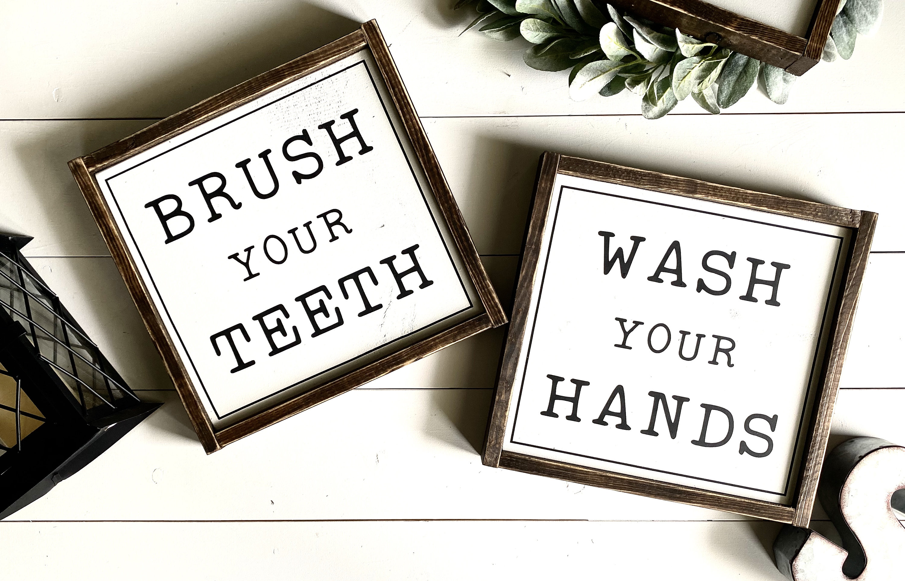 Personalized Brush Your Teeth Sign Farmhouse Style Framed Sign Multiple Sizes Available
