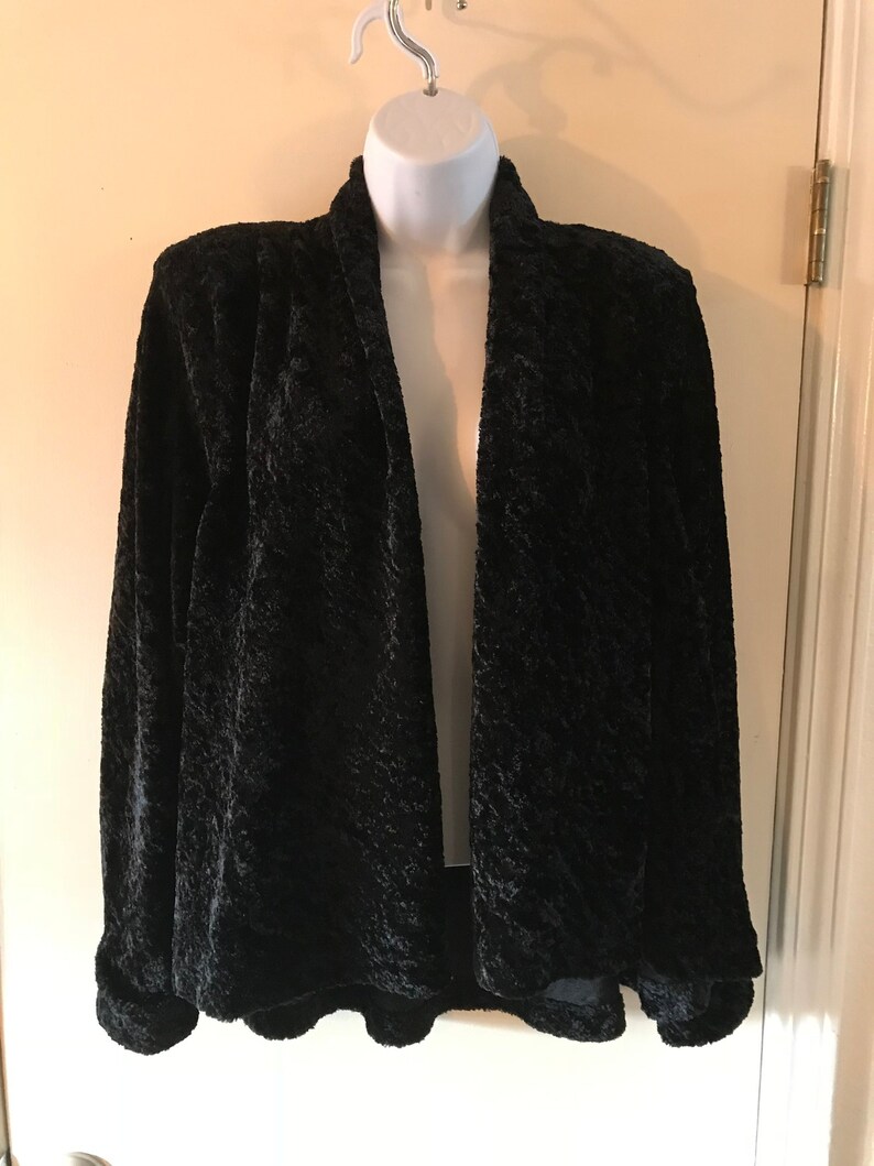 Women S Vintage Connected Black Short Swing Jacket Velour Size Large Xl