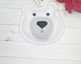 polar bear, white bear, snow animal ornament, bear Christmas ornament, baby mobile decor, party favors, room decor hanger, tree decoration