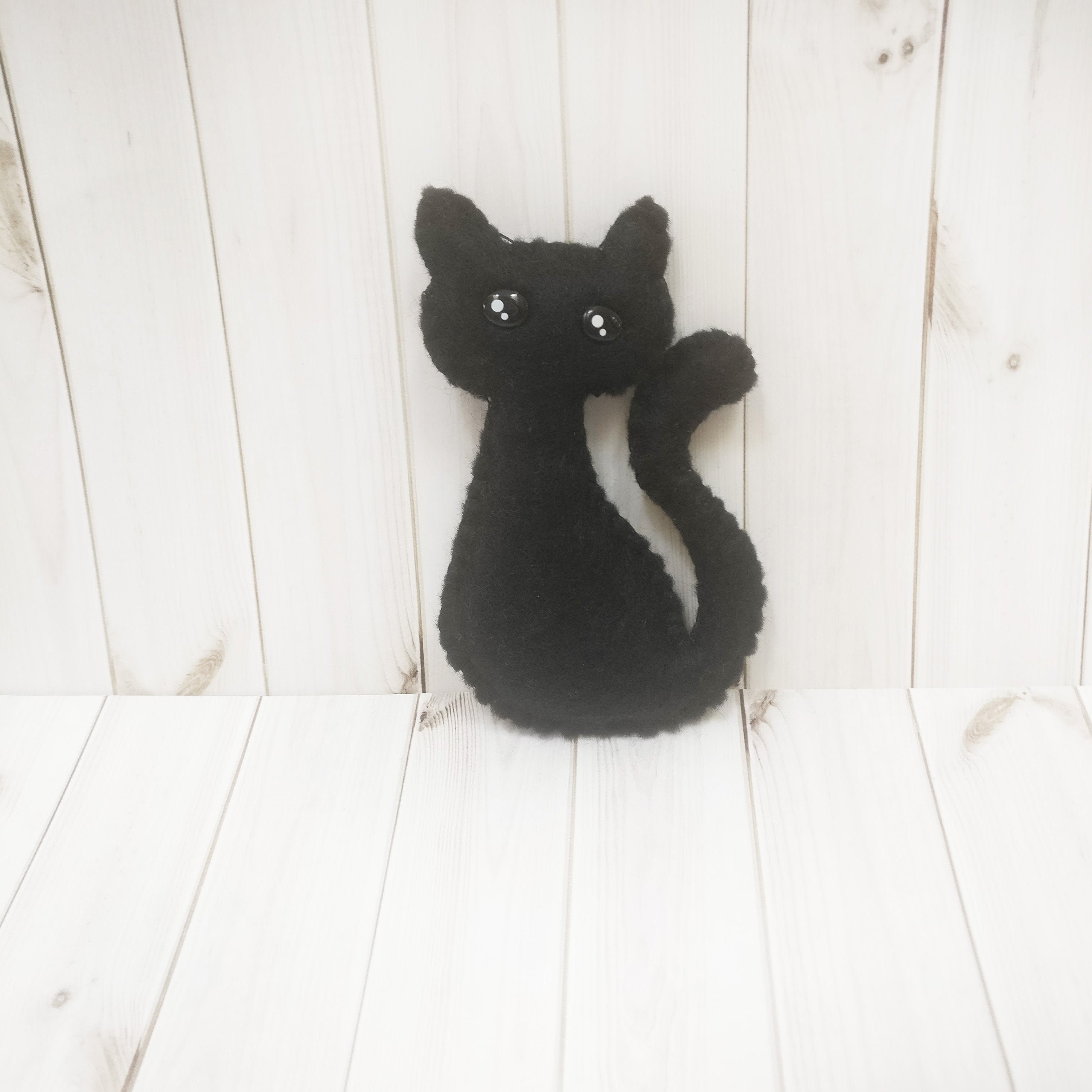 Black Cat felt decoration, halloween cat, Kitty, black cat ornament, animal toy gift, pocket buddy, cat stuffy, plush black kitten