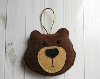 Woodland brown bear, forest animal ornament, teddy bear Christmas ornament, baby mobile decor, bear party favors, room decor hanger