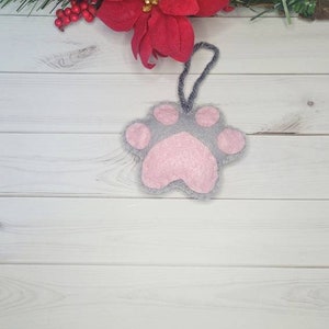Animal paw print, cat lady gift, hanging ornament, dog cat paw decoration, felt pet ornament , felt , Christmas tree decoration, gray cat