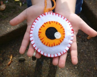 Creepy eye halloween decoration, ornament, felt ornament, bag charm, monster eyes, purple GREEN ORANGE  eye, small Halloween felt ornament