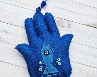 Hamsa Hand Ornament, Evil Eye, Fish Esoteric decor, Spiritual decor, Boho, Wall decor, Yoga, New Home, Talisman, Good luck Charm, Protection