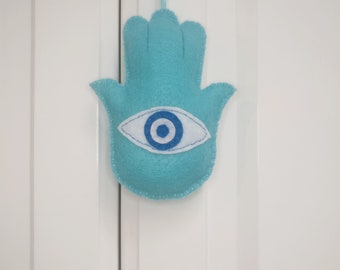 Hamsa wall hanging plush, evil eye, protection symbol, third eye, hamsa wall decor, ornament, home decor, boho, spiritual, good luck