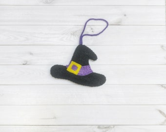 Witches hat halloween decoration, Tree ornament, felt ornament, bag charm, halloween decorations, wizards hat, pointy hat, black hat