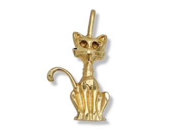 14k Gold Kitty Cat Pendant Necklace Charm (#06985)