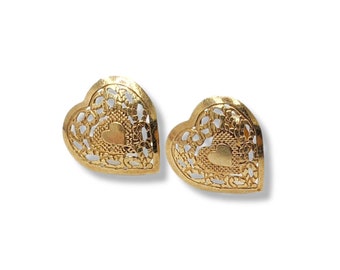 14k Gold Sweet Heart Stud Earrings Vintage (#06969)