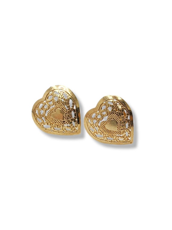 14k Gold Sweet Heart Stud Earrings Vintage (#06969