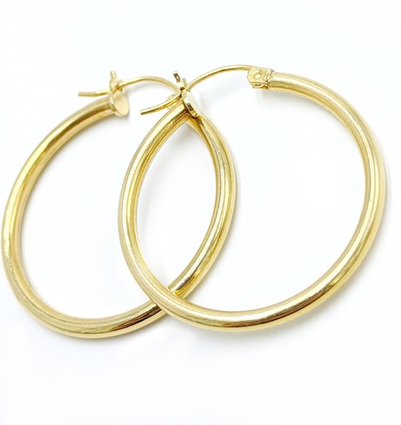 14k Gold Hoop Earrings 28mm Yellow Gold Vintage H… - image 3