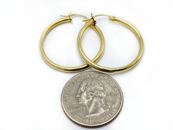 14k Gold Hoop Earrings 28mm Yellow Gold Vintage H… - image 5