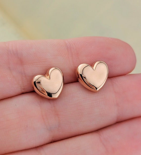 14k Rose Gold Puffy Heart Studs Stud Earrings (072