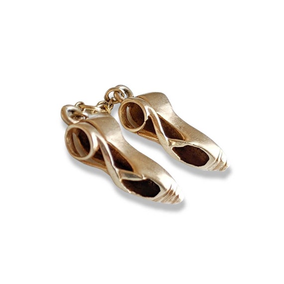 Vintage 14k Yellow Gold Pair of Ballet Slippers B… - image 2