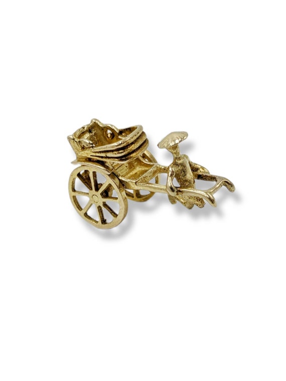 Vintage 14k Gold Movable Rickshaw Charm Japan Jinr