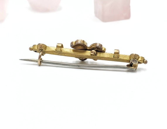 Vintage 9k Gold Clover Bar Pin Connemara Marble F… - image 7