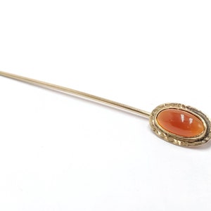 #06358 10k Gold Estate Stick Pin with Bezel Set Red Orange Gemstone