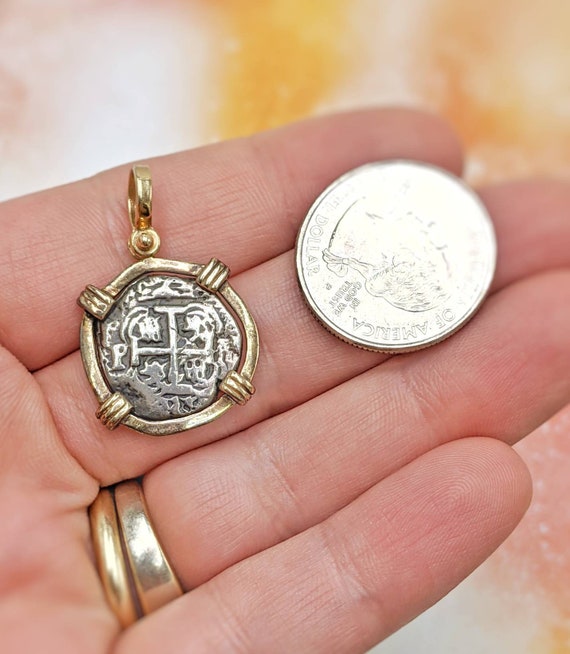 14k Gold and Silver Atocha Replica Coin Pendant (… - image 5