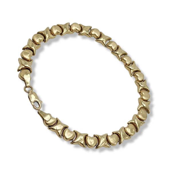 14k Gold XOXO Heart Link Bracelet 7.5 Inches (#06978)