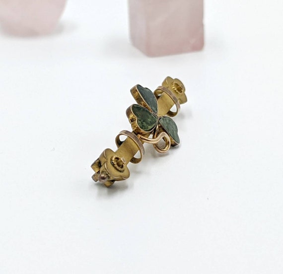Vintage 9k Gold Clover Bar Pin Connemara Marble F… - image 4