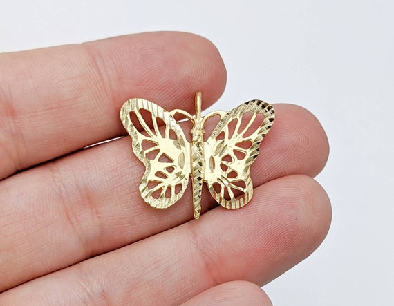 14k Yellow Gold Butterfly Pendant Necklace Charm … - image 1