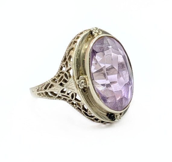 Art Deco Amethyst Filigree Ring 14k White Gold Purple Stone Vintage Size 4 06120 Etsy