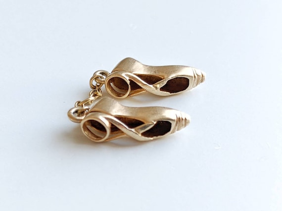 Vintage 14k Yellow Gold Pair of Ballet Slippers B… - image 5