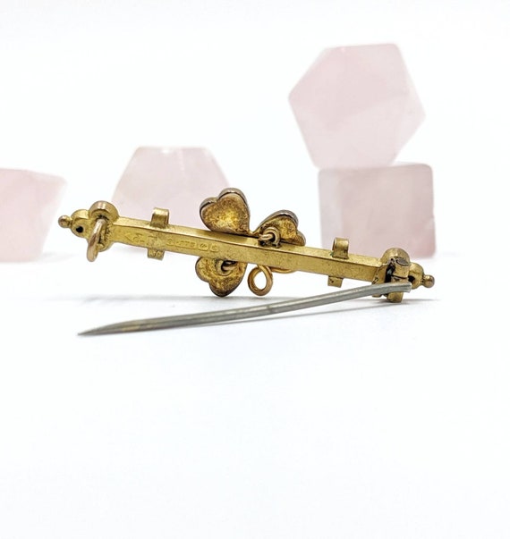 Vintage 9k Gold Clover Bar Pin Connemara Marble F… - image 5