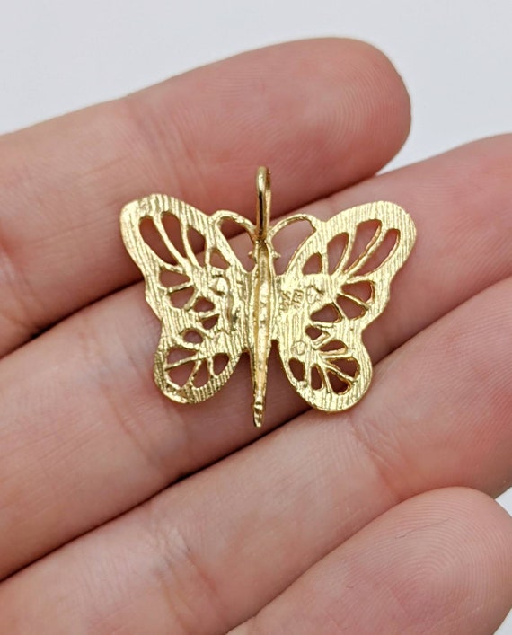 14k Yellow Gold Butterfly Pendant Necklace Charm … - image 7
