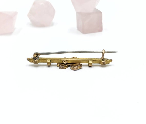 Vintage 9k Gold Clover Bar Pin Connemara Marble F… - image 9