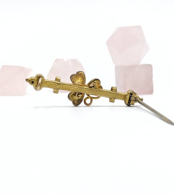 Vintage 9k Gold Clover Bar Pin Connemara Marble F… - image 10