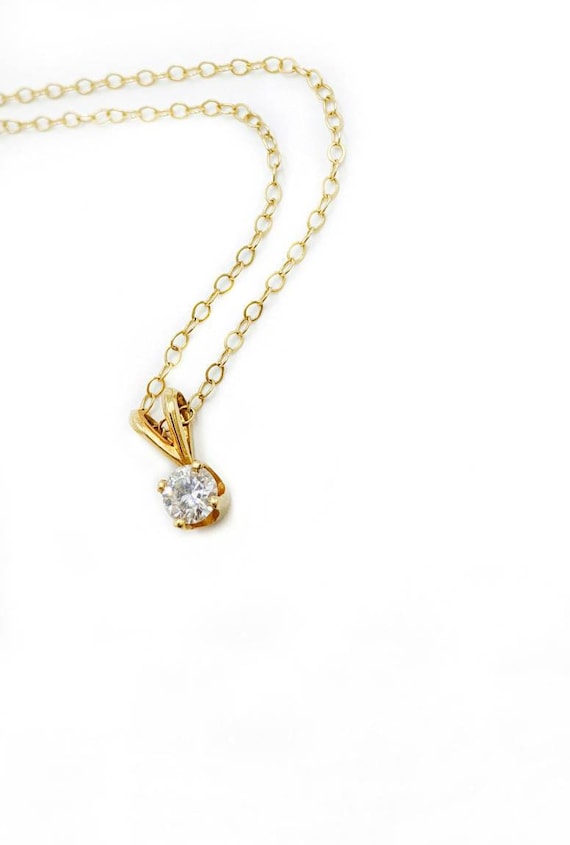 Classic Diamond Solitaire Necklace 14k Yellow Gold