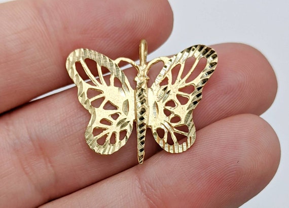 14k Yellow Gold Butterfly Pendant Necklace Charm … - image 2