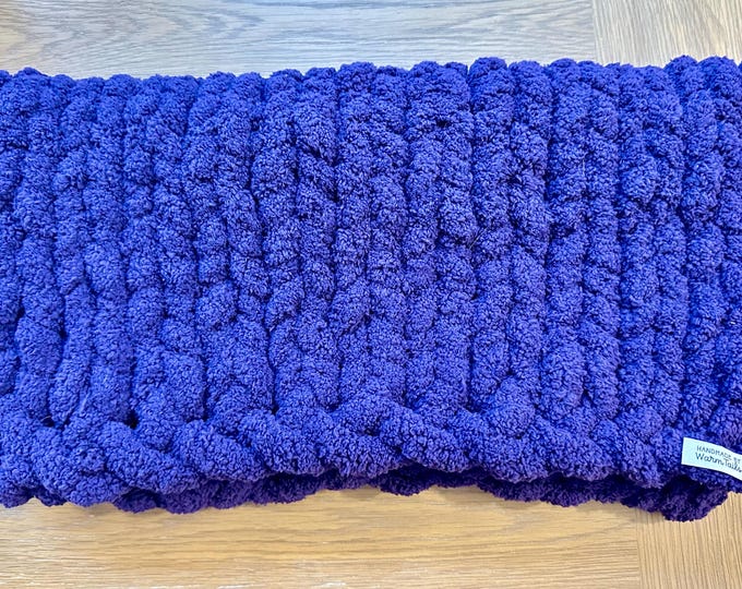 Small Dog Blanket Chunky Knit Blue 17x17 | Cat Bed Mat Handmade | Pet Crate Blanket Cozy Throw