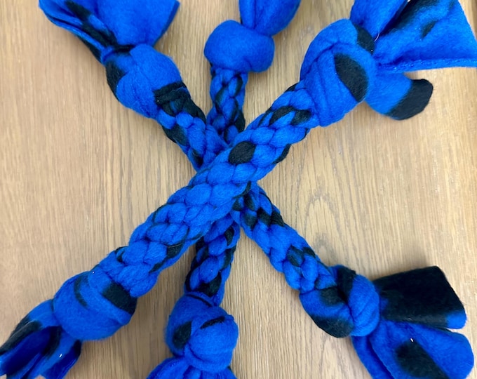 Fleece Dog Rope Toy- Set of 3, Blue, Black Rope Toy, Fetch Toy, Dog Tug Toy, Cat Toys, Dog Toys