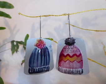 Recycled Tin Bobble Hat Design Earrings, Upcycled From Reclaimed Tin