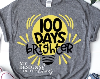 100 days Brighter SVG, 100 days of school svg Cutting file for Silhouette or Cricut, svg png dxf eps, 100th day of school, 100 days svg