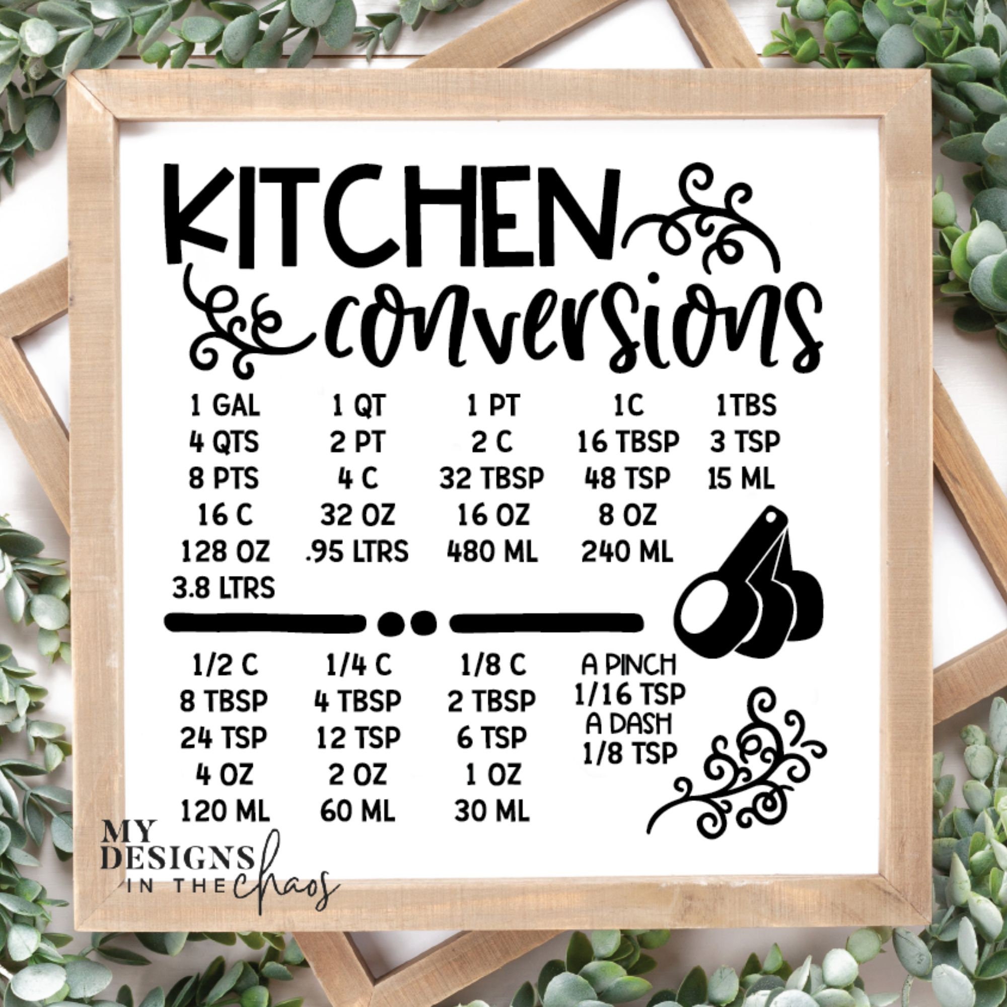 Kitchen Conversion Chart Magnet, Kitchen Measuring, Equivalent