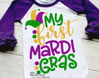 My First Mardi Gras SVG, Mardi Gras SVG for Silhouette and Cricut, Mardi Gras SVG, Fat Tuesday svg, louisiana svg, mardi gras png, beads svg