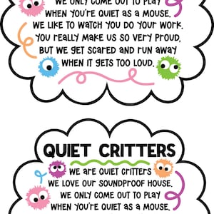 Poema Quiet Critter SVG, arquivo SVG Behavior Management Fuzzies para Silhouette e Cricut, Desk Companion SVG, Teacher svg, Incentivo para sala de aula