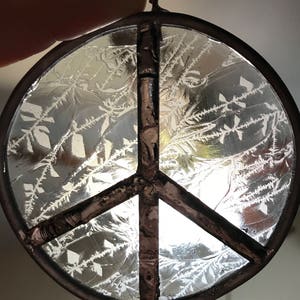 Large Frosted Peace Sign Sun Catcher Ornament - Indoor / Outdoor