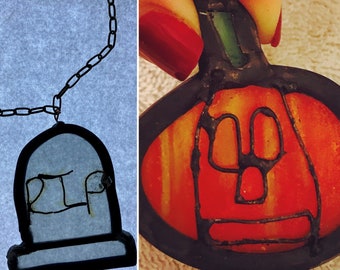 Jack-O-Lantern and Tombstone - Stained Glass - Halloween