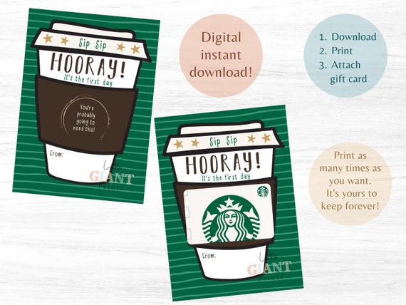 Printable Back to School Coffee Teacher Gift Card First Day | Etsy