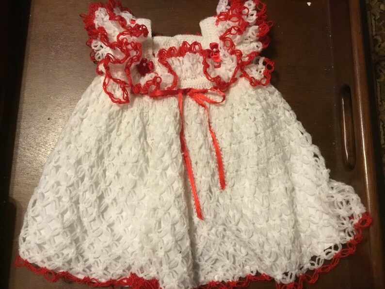 Crocheted baby dress heirloom dress Christmas dress birthday dress keepsake dress special Occassion dress batism dress,
