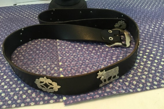 Retro unique 50's black leather belt, made in Ger… - image 1