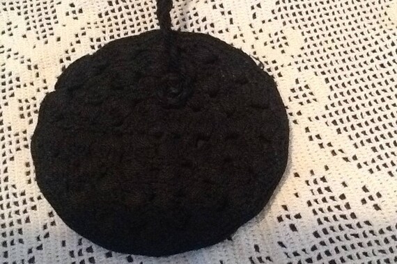 Vintage heavy black crocheted- round crochet even… - image 4