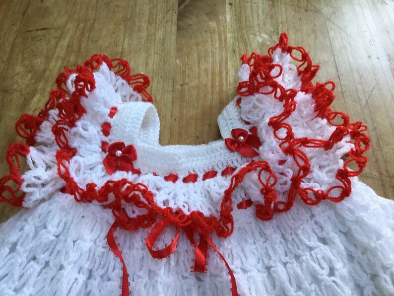 Crocheted baby dress heirloom dress Christmas dress birthday dress keepsake dress special Occassion dress batism dress,