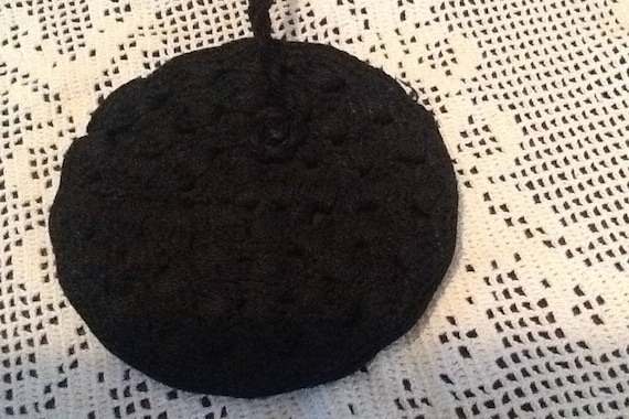 Vintage heavy black crocheted- round crochet even… - image 1